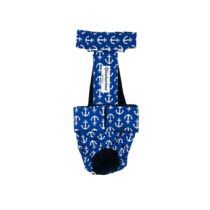 White Anchors on Blue Escape-Proof Washable Dog Diaper Overall