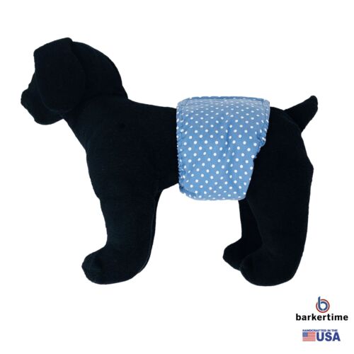 white polka dot on baby blue belly band - model 1 white polka dot on baby blue belly band - model 1