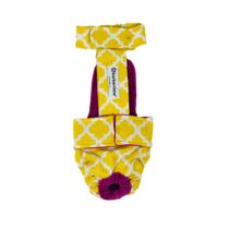 White Quatrefoil on Yellow Escape-Proof Washable Dog Diaper Overall