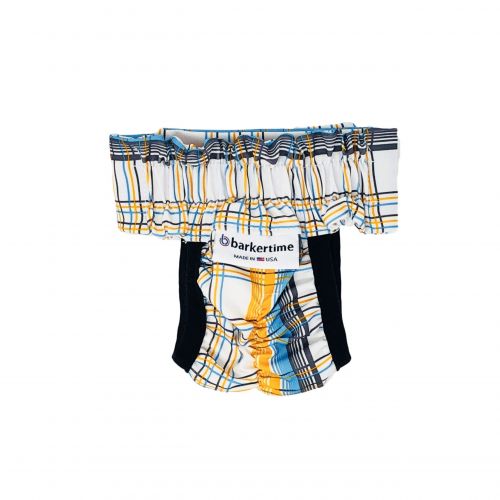 blue and yellow plaid diaper pull-up - back