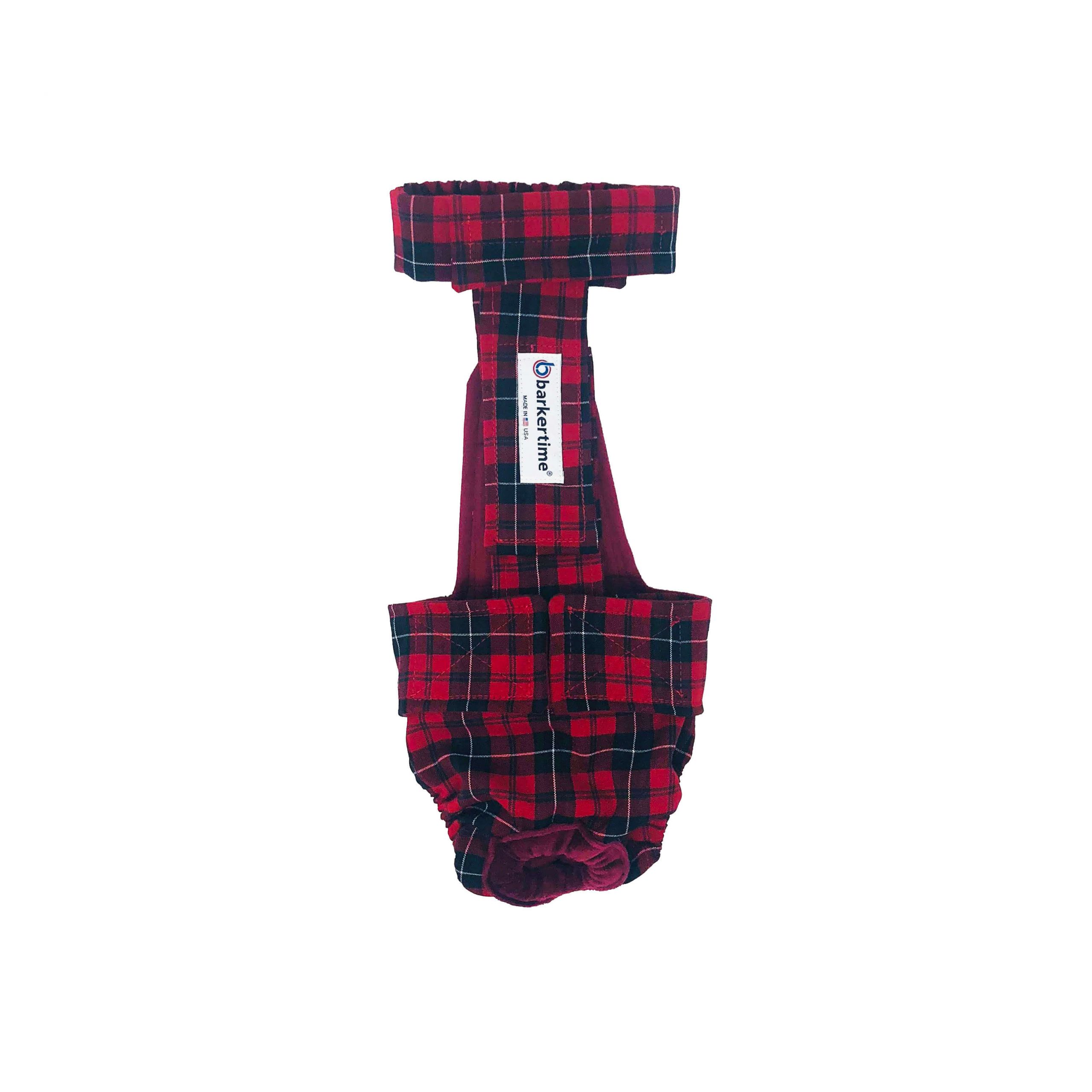 Red Plaid Escape-Proof Washable Dog Diaper Overall