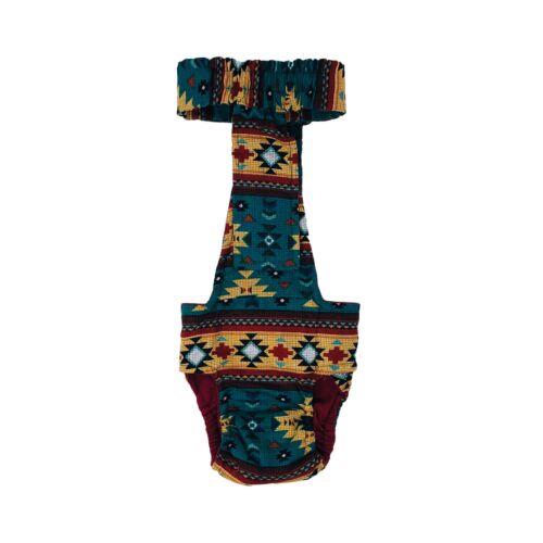 american southwest on blue teal diaper overall - back american southwest on blue teal diaper overall - back