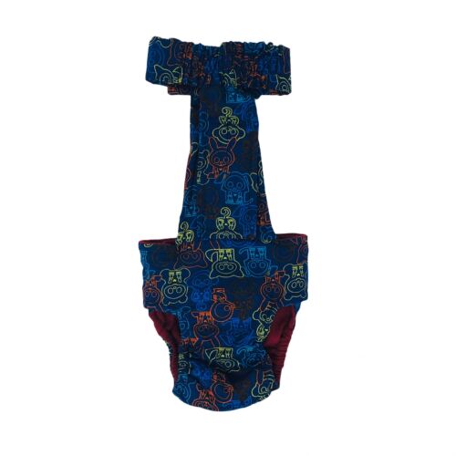 neon skeleton figures on blue diaper overall - back neon skeleton figures on blue diaper overall - back