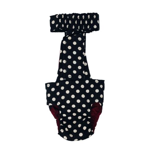 white polka dot on vintage black diaper overall - back white polka dot on vintage black diaper overall - back