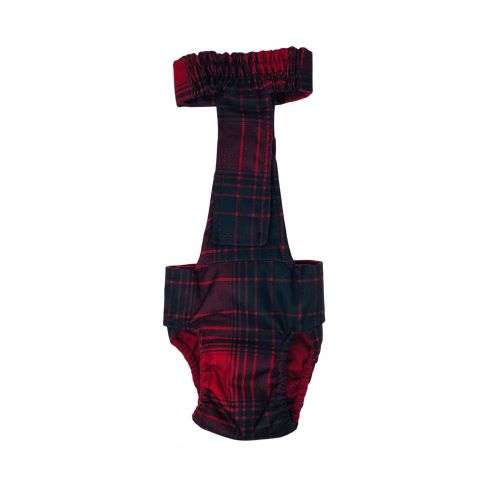 red plaid waterproof diaper overall - back