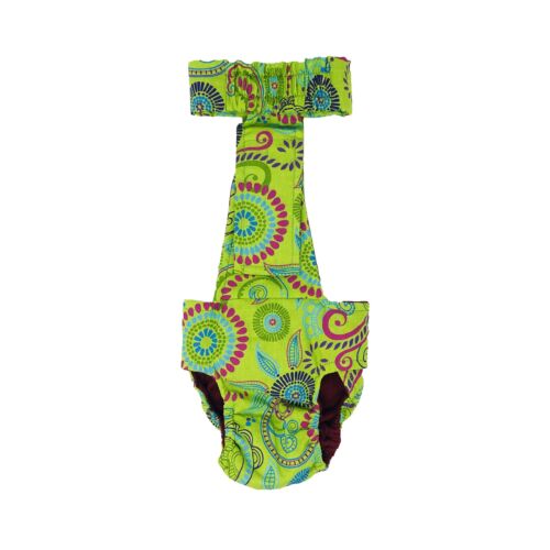 lime green flowers diaper overall - back lime green flowers diaper overall - back
