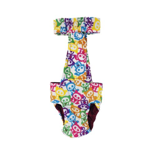 skeleton figures on white diaper overall - back skeleton figures on white diaper overall - back