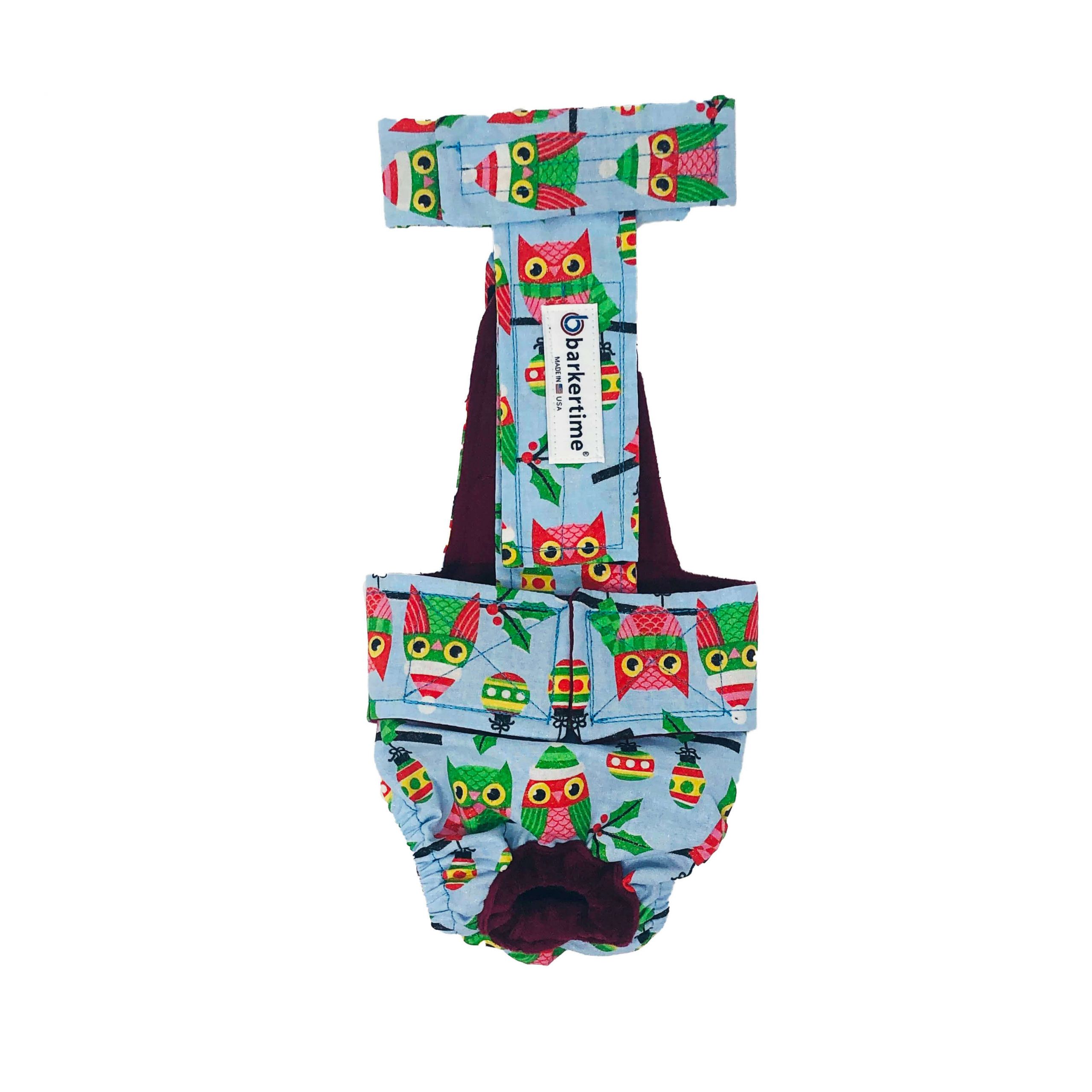 Holiday Owl with Glitter Escape-Proof Washable Dog Diaper Overall