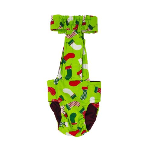 christmas stockings on green diaper overall - back christmas stockings on green diaper overall - back