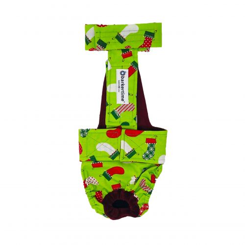 christmas stockings on green diaper overall