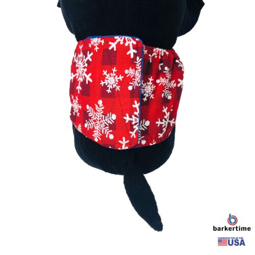 snowflakes on buffalo plaid belly band - model 2 snowflakes on buffalo plaid belly band - model 2