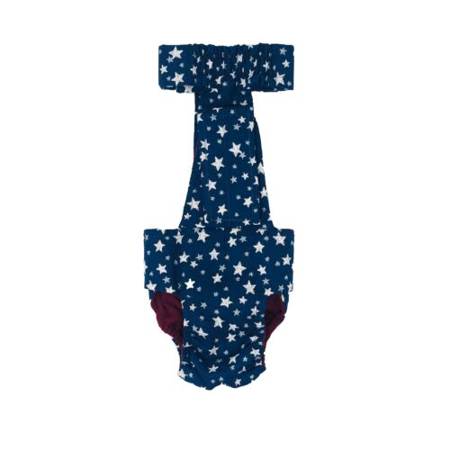 white stars on navy blue diaper overall - back white stars on navy blue diaper overall - back