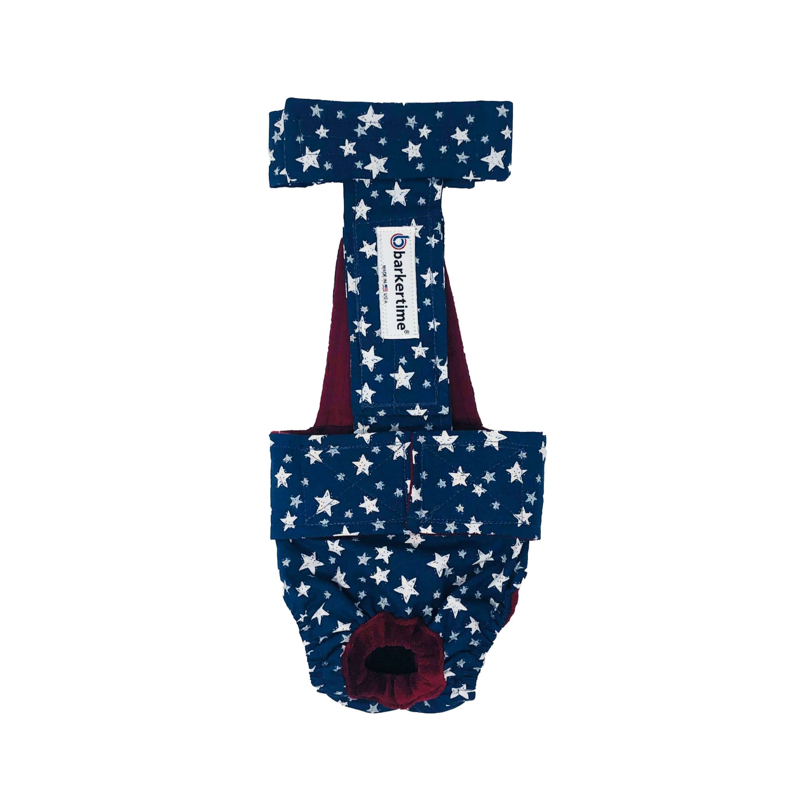 White Stars on Navy Blue Escape-Proof Washable Dog Diaper Overall