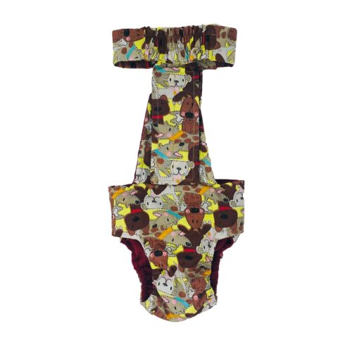 brown doggie with bones diaper overall - back brown doggie with bones diaper overall - back