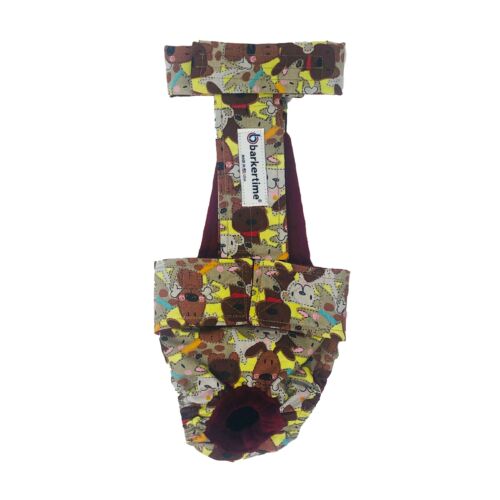 brown doggie with bones diaper overall