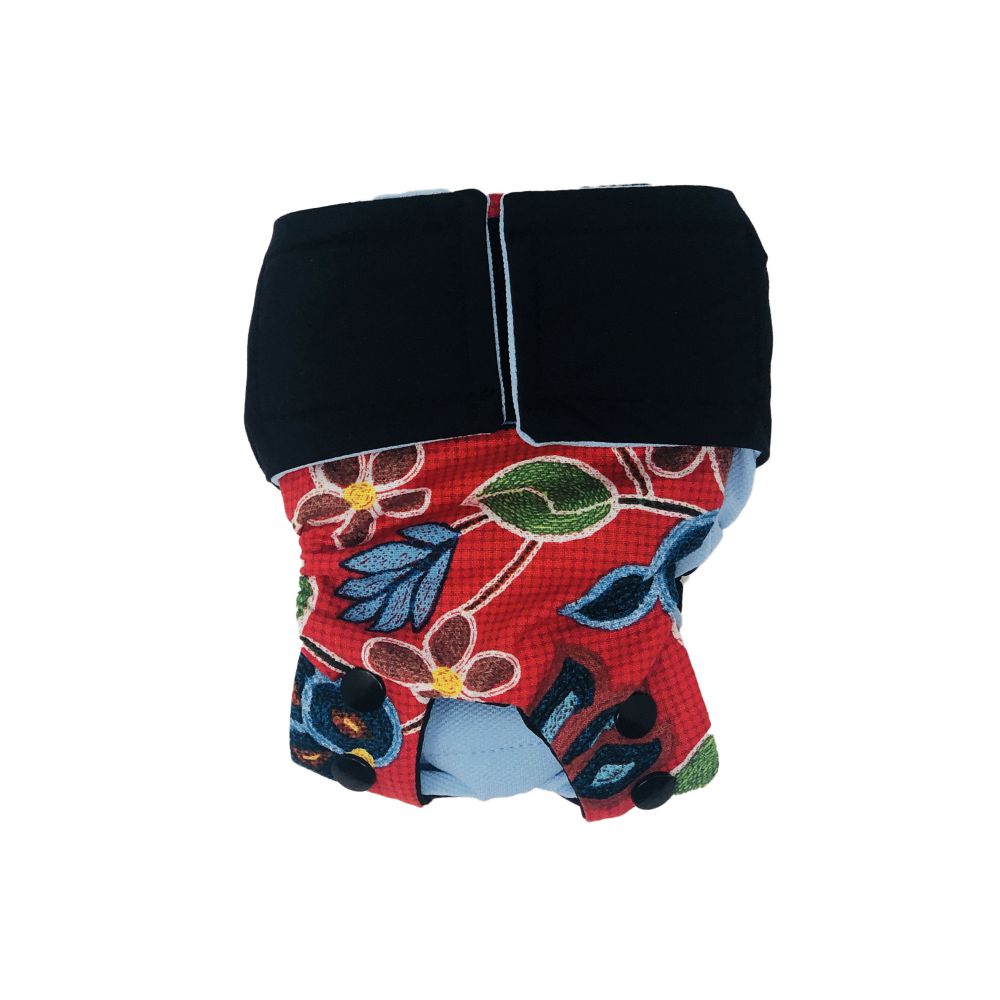 Red Four Seasons Flower on Black  Dog Diaper Snappy