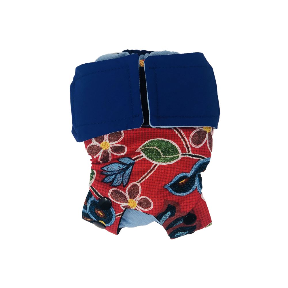 Red Four Seasons Flower on Blue  Dog Diaper Snappy
