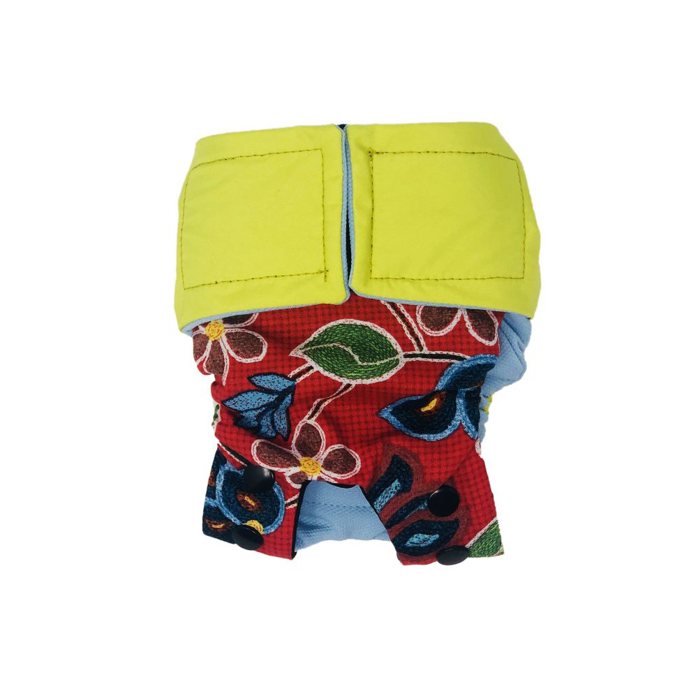 Red Four Seasons Flower on Neon Yellow  Dog Diaper Snappy