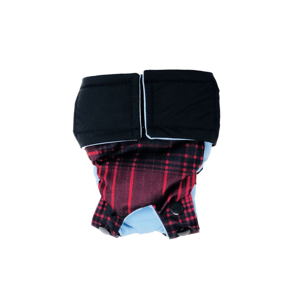 Red Plaid on Black  Dog Diaper Snappy