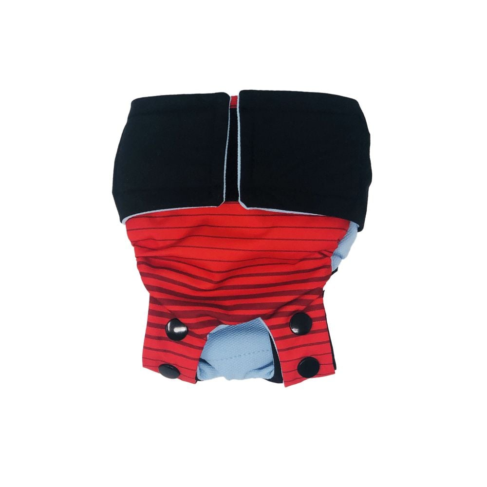 Red Stripes on Black  Dog Diaper Snappy