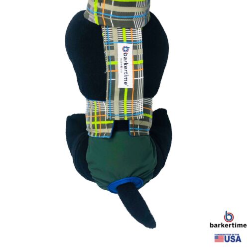 gray plaid neon stripes on green diaper overall - model 2 gray plaid neon stripes on green diaper overall - model 2