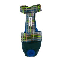 Gray Plaid Neon Stripes on Green   Dog Diaper Overall