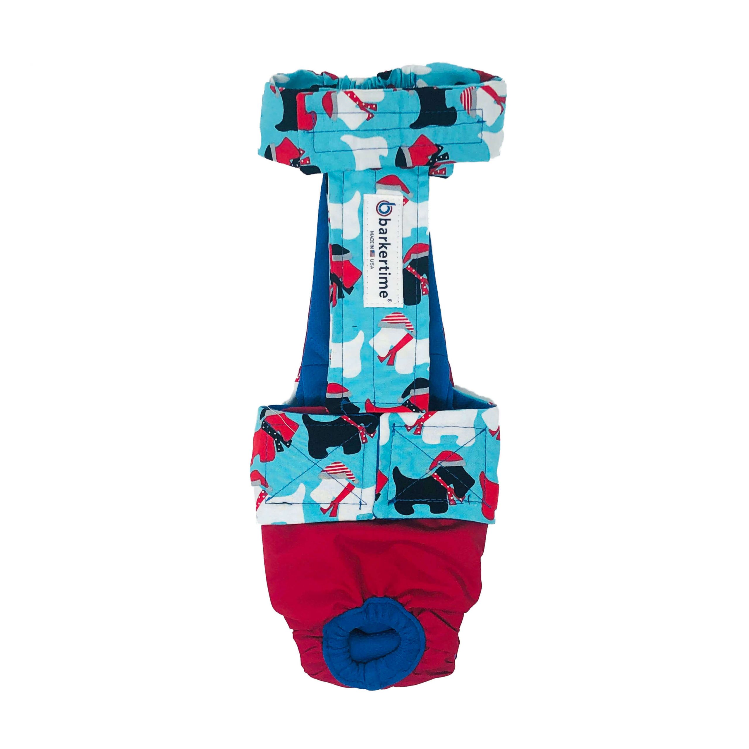 Holiday Doggie on Red   Dog Diaper Overall