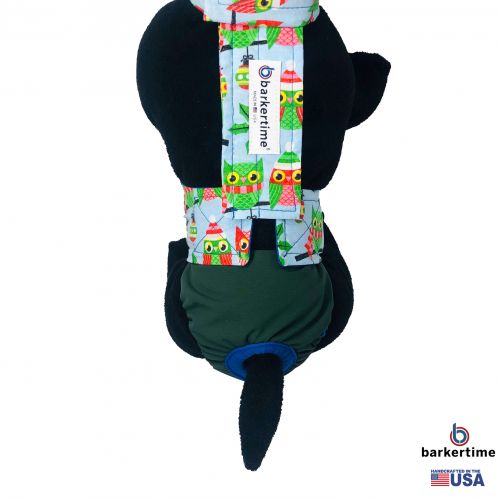 holiday owl on green diaper overall - model 2