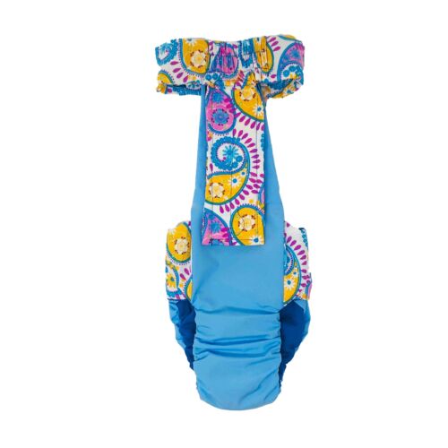 paisley pastel flower on baby blue diaper overall - back paisley pastel flower on baby blue diaper overall - back