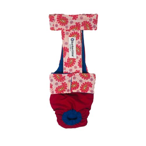 red paisley on red diaper overall