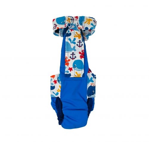 sea buddies on sky blue diaper overall - back