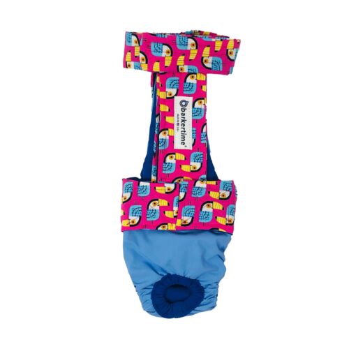 toucan on pink on baby blue diaper overall