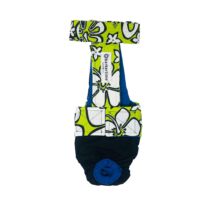 White Hawaiian Hibiscus Flowers Lime Green on Black   Dog Diaper Overall