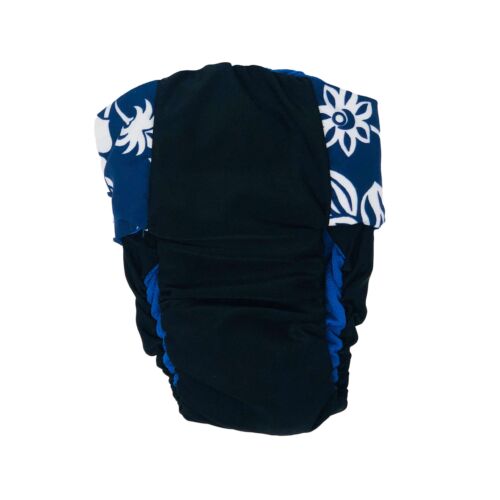 white hawaiian hibiscus blue on black premium diaper - back white hawaiian hibiscus blue on black premium diaper - back