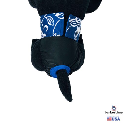 white hawaiian hibiscus blue on black premium diaper - model 2 white hawaiian hibiscus blue on black premium diaper - model 2