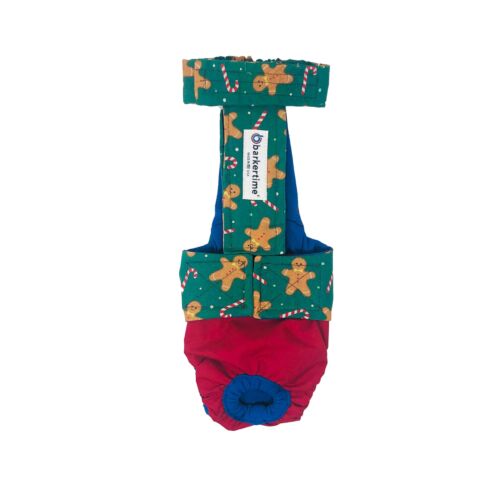 gingerbread candy cane on red diaper overall
