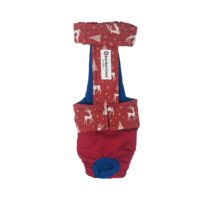 Holiday Reindeer on Red   Dog Diaper Overall