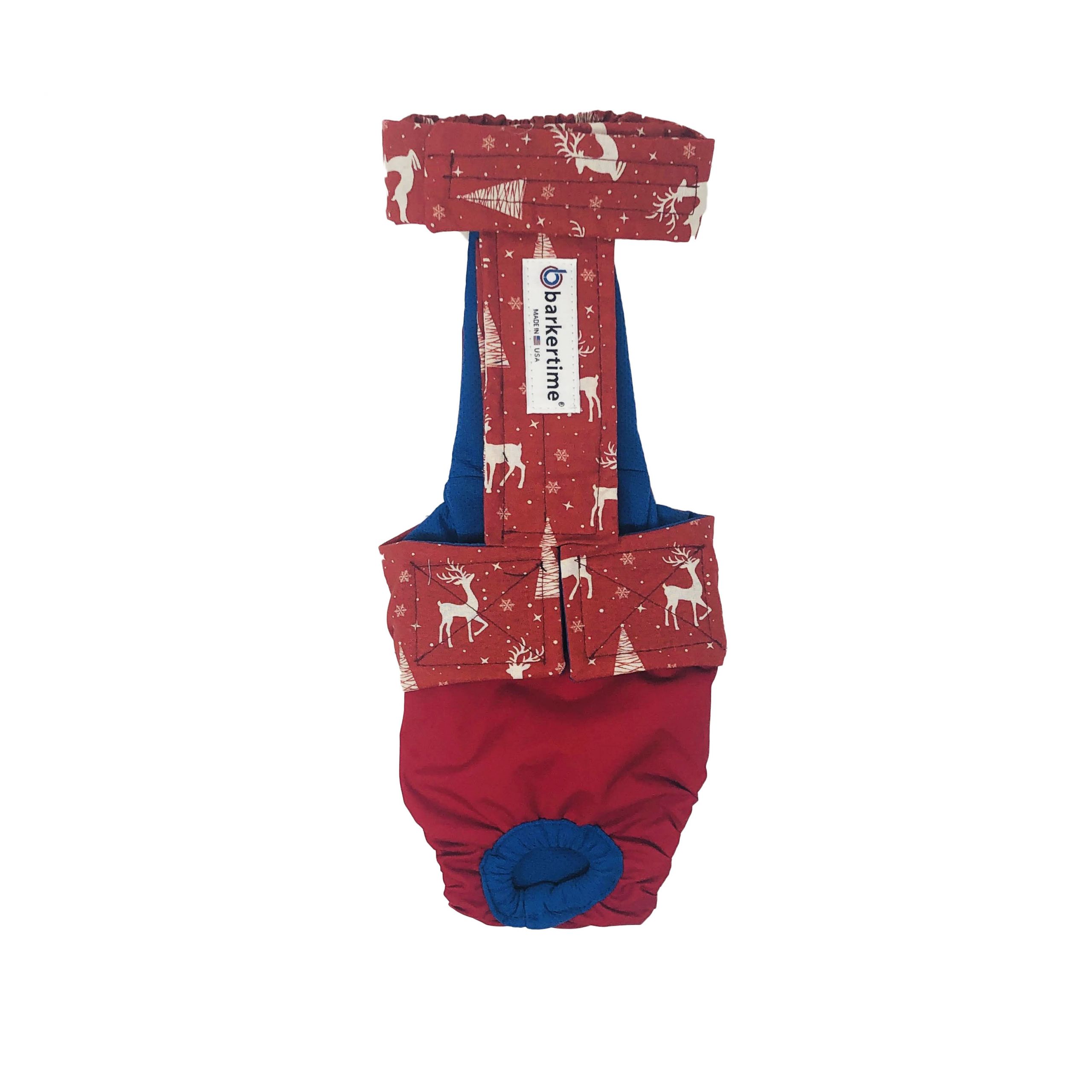 Holiday Reindeer on Red   Dog Diaper Overall