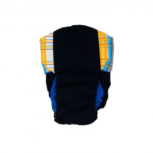 blue yellow plaid on black diaper - back