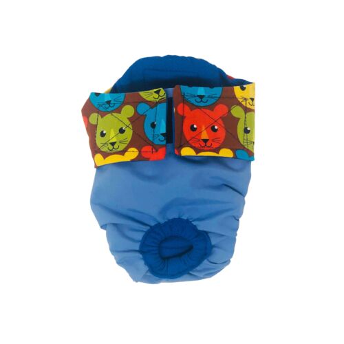 happy kitty face on blue diaper