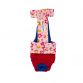 spring flower on red diaper overall