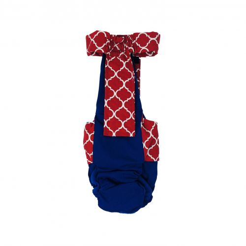 red quatrefoil on blue diaper overall - back