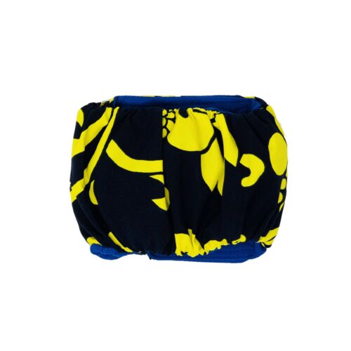 yellow hawaiian hibiscus on blue belly band - back yellow hawaiian hibiscus on blue belly band - back
