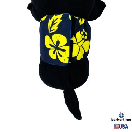 yellow hawaiian hibiscus on blue belly band - model 2 yellow hawaiian hibiscus on blue belly band - model 2