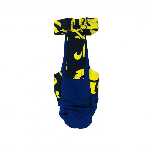 yellow hawaiian hibiscus on blue diaper overall - back