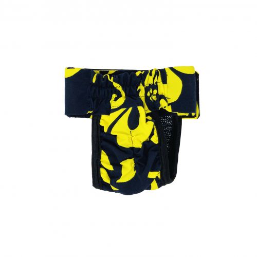 yellow hawaiian hibiscus on blue diaper pull-up - back