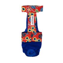Four Seasons Red Flower on Blue   Dog Diaper Overall