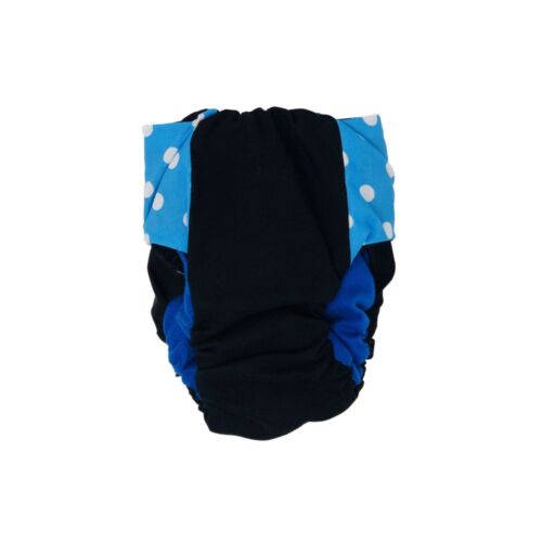 sky blue polka dot on black diaper - back sky blue polka dot on black diaper - back