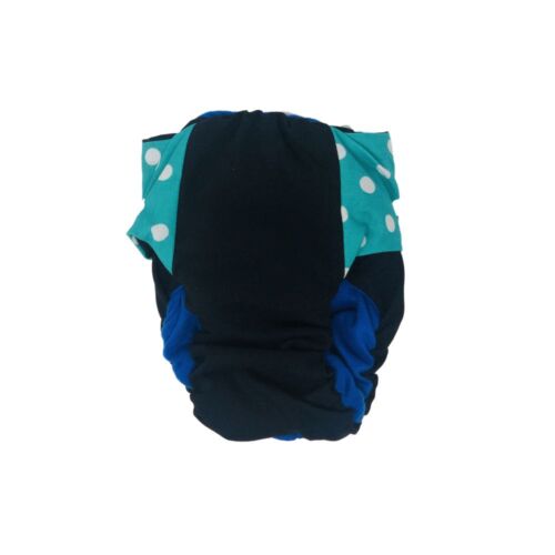 turquoise blue polka dot on black diaper - back