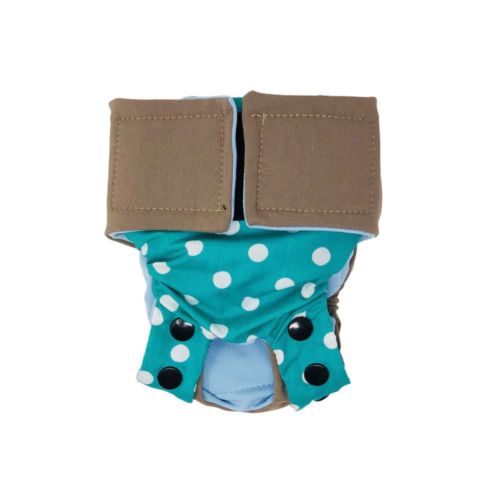 brown on turquoise polka dot diaper snappy